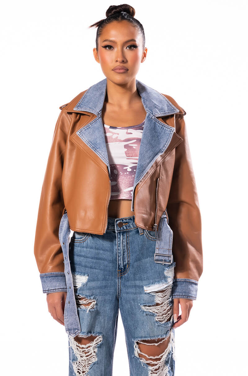 DOUBLE TROUBLE DENIM MOTO JACKET