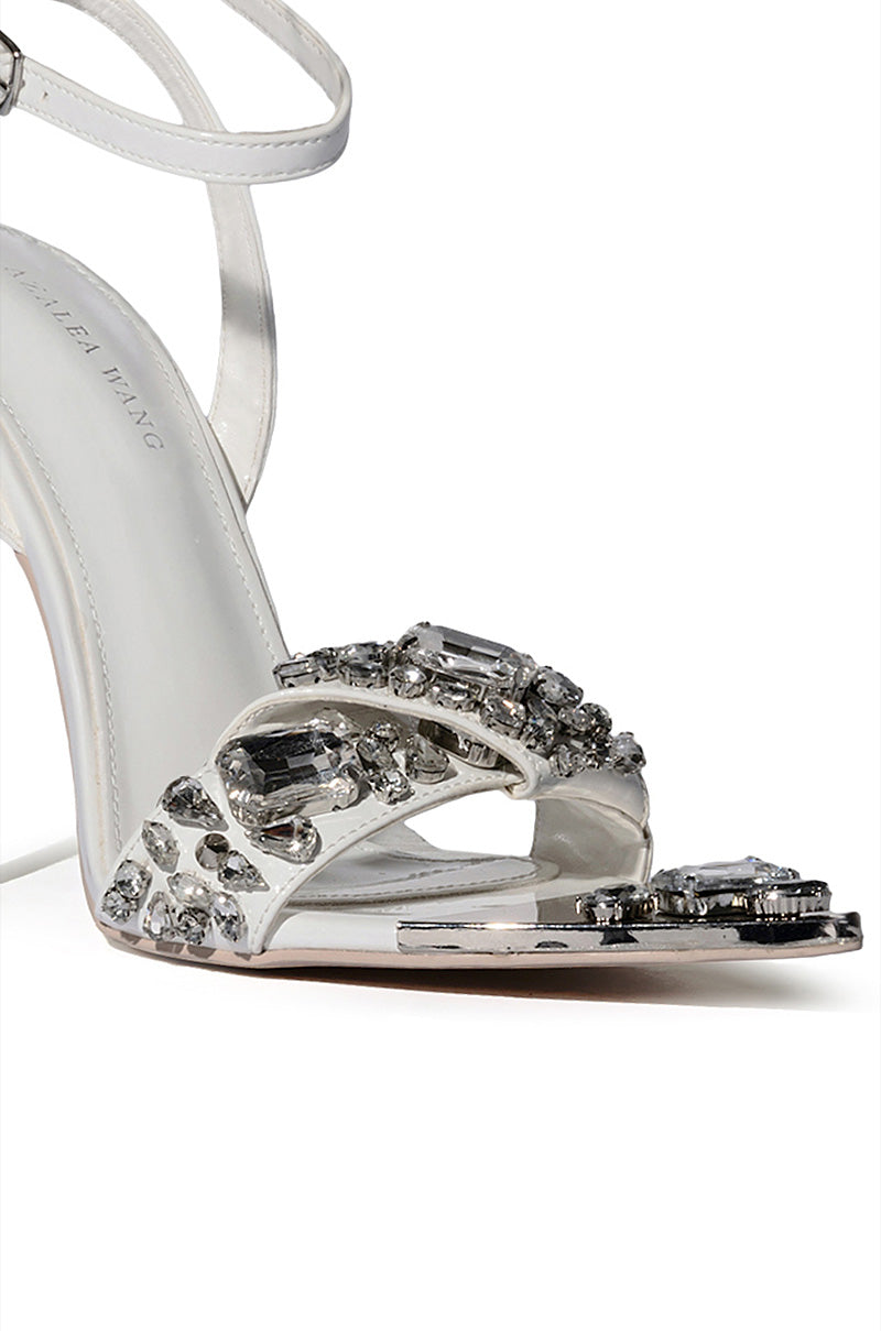 AZALEA WANG TILLY STILETTO MULE JEWEL SANDAL IN WHITE
