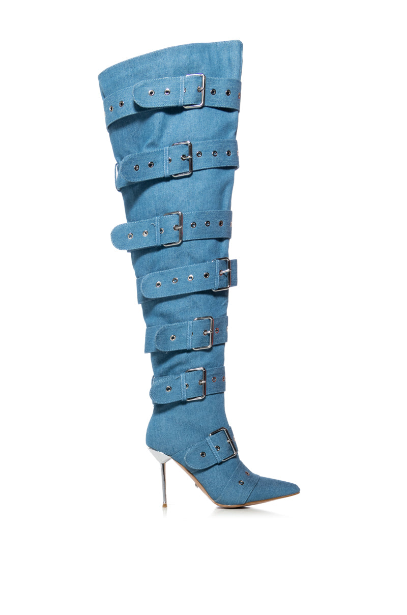 AZALEA WANG NYXIE DENIM BELT BOOT