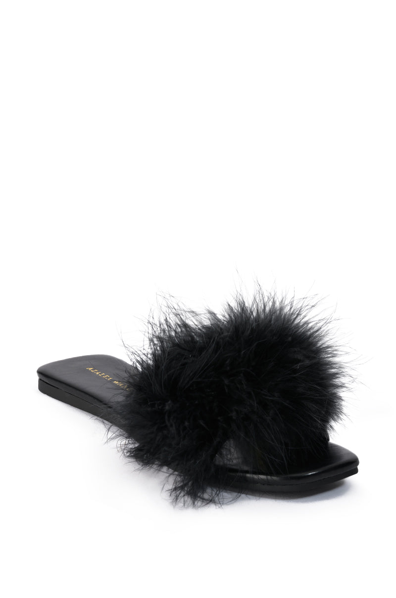 AZALEA WANG PAISLEY FLAT FEATHER SANDAL IN BLACK