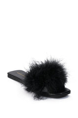 AZALEA WANG PAISLEY FLAT FEATHER SANDAL IN BLACK