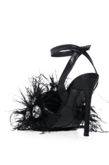 AZALEA WANG PAVO FEATHER EMBELLISHED SANDAL IN BLACK