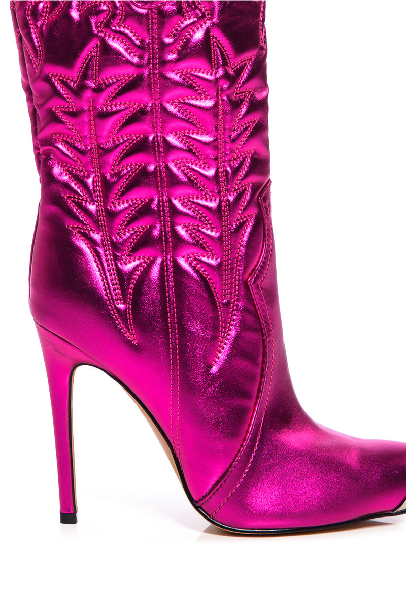 AZALEA WANG PASSION METALLIC STILETTO BOOT IN FUCHSIA