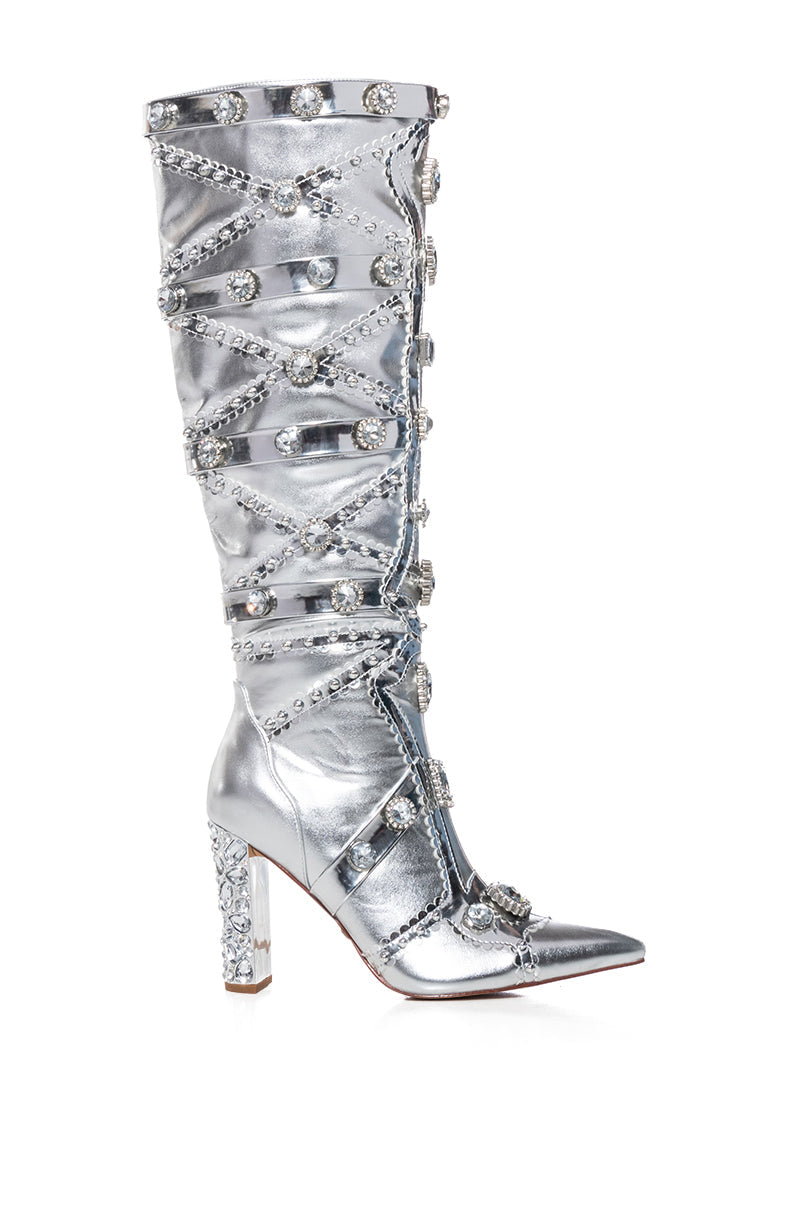AZALEA WANG SPEED DRIVE SILVER EMBELLISHED BOOT