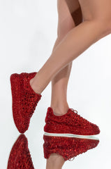 AZALEA WANG STOP AND STARE FLAT SNEAKER IN RED