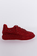 AZALEA WANG STOP AND STARE FLAT SNEAKER IN RED