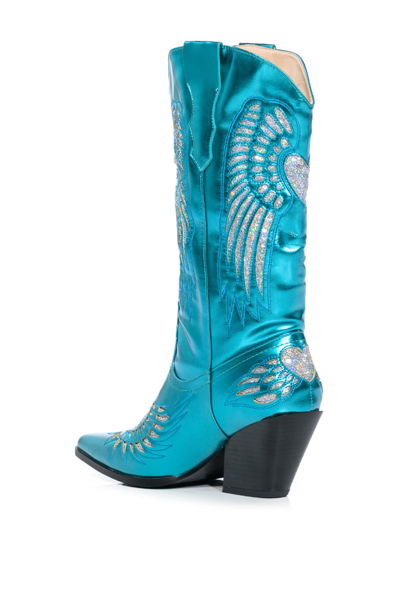 AZALEA WANG TEMPLE METALLIC BOOTIE IN BLUE