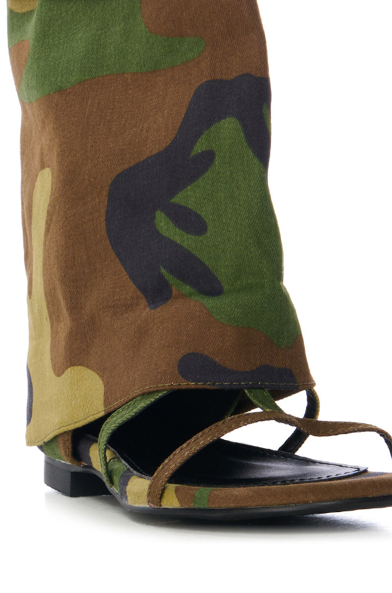 AZALEA WANG TORRE CAMO OPEN TOE SANDAL BOOT