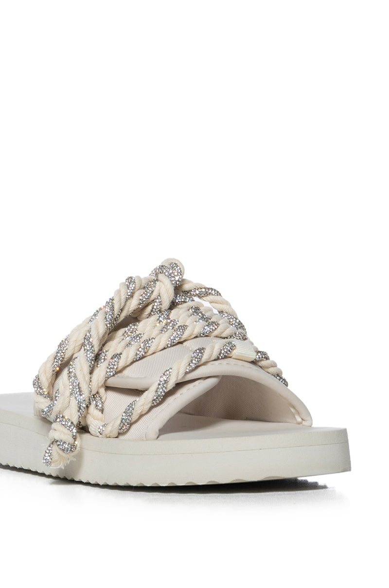AZALEA WANG VICKI SILVER RHINESTONE ROPE SANDAL