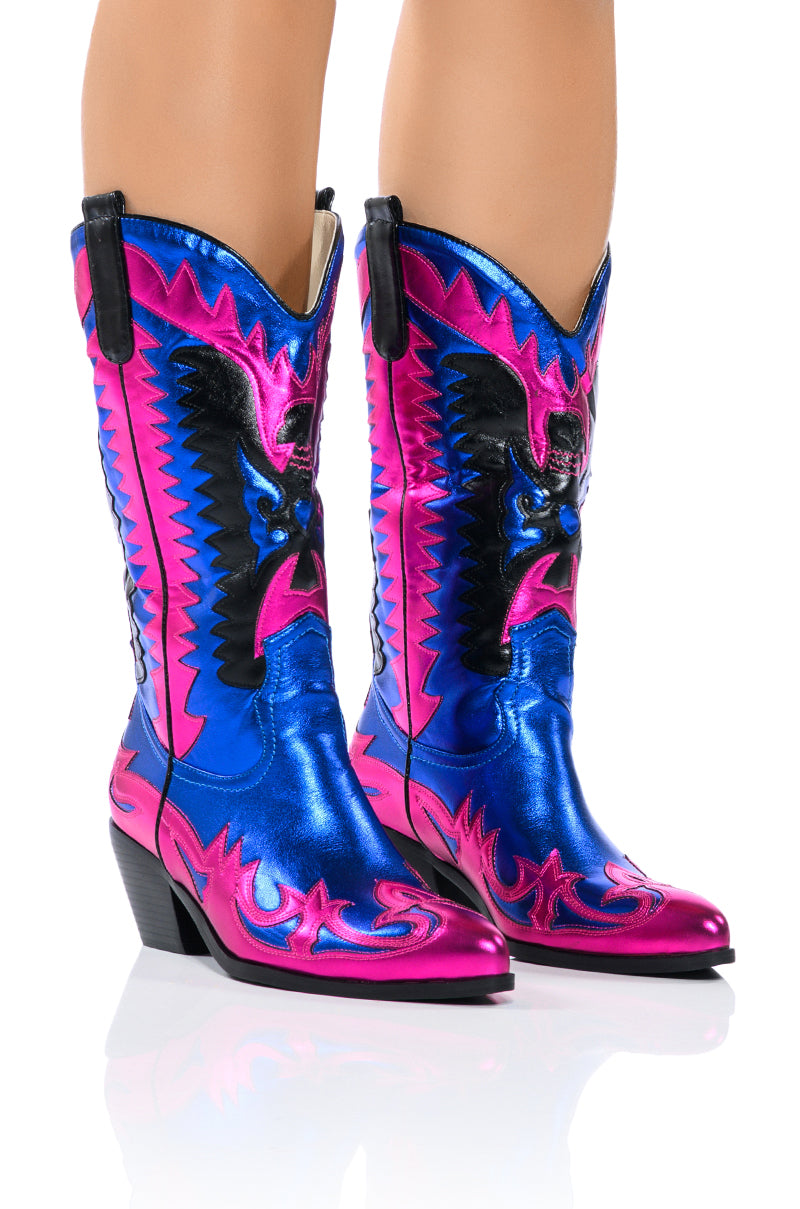 AZALEA WANG WAY METALLIC BOOT IN BLUE