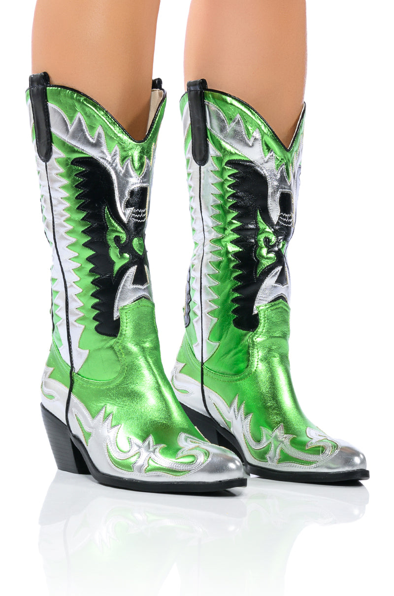 AZALEA WANG WAY METALLIC BOOT IN GREEN