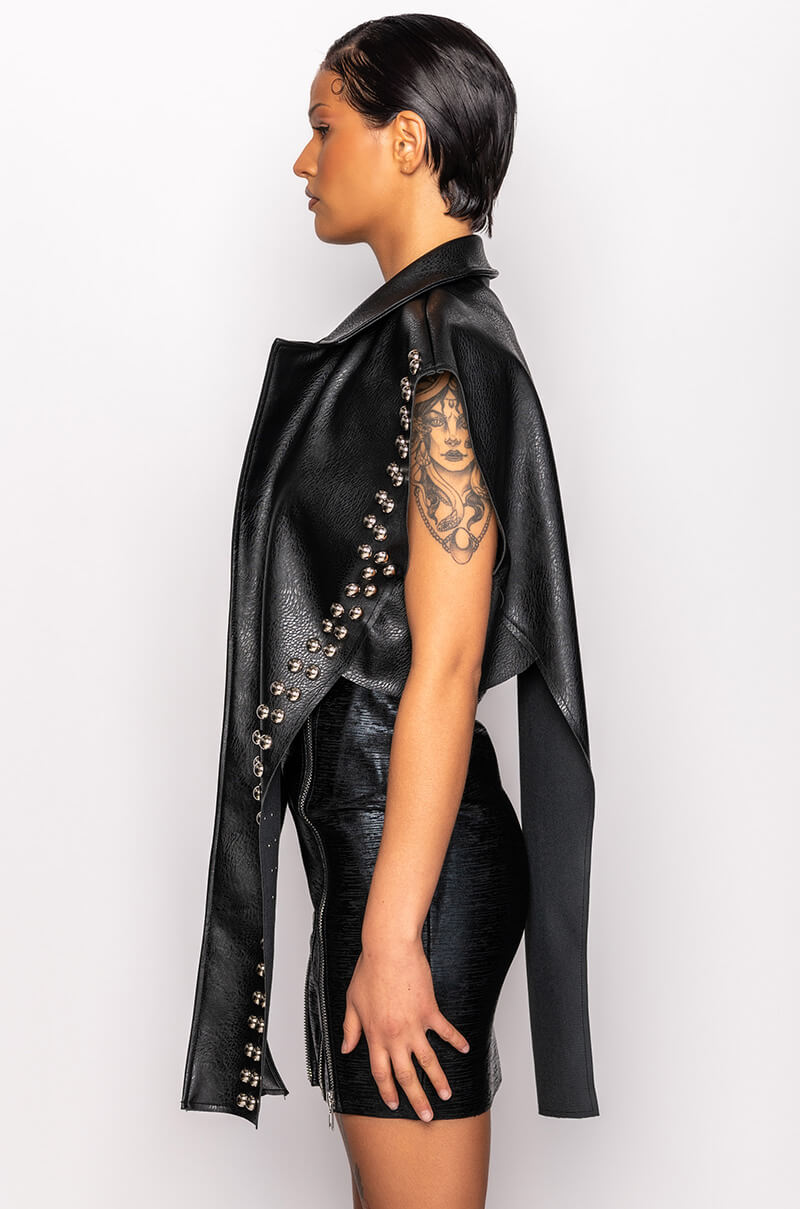 AZALEA WANG YOU ALREADY KNOW MOTO VEST WITH FRONT DRAPE