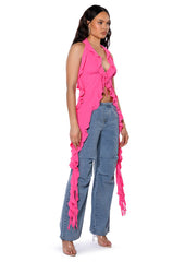 AZARI RUFFLED HIGH LOW SLEEVELESS BLOUSE