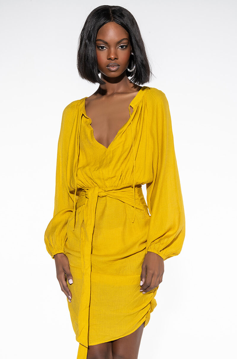BOHO VIBES RUCHED MINI DRESS