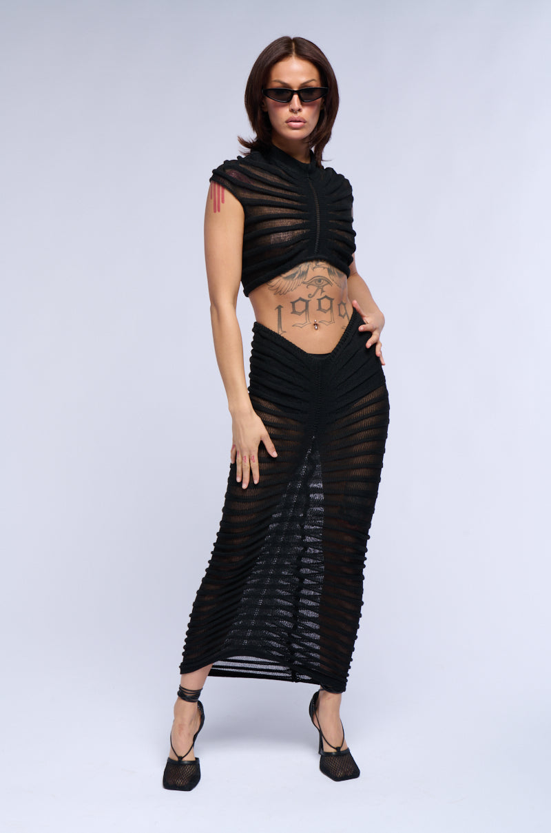CLEO SEMI SHEER MAXI SKIRT IN BLACK