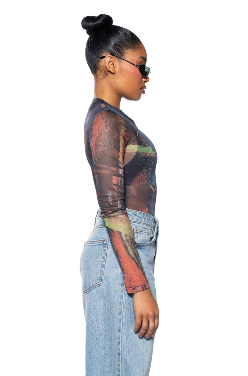 CLOSE TO ME MESH MOCK NECK BODYSUIT