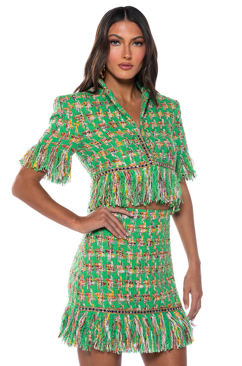 COCO FRINGE TWEED MINI SKIRT SUIT SET