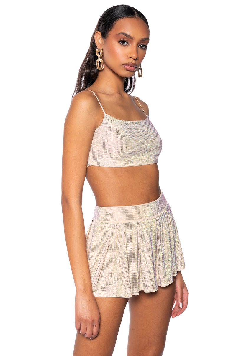 DIAMONDS DANCING SLEEVELESS BRALETTE TOP IN BEIGE
