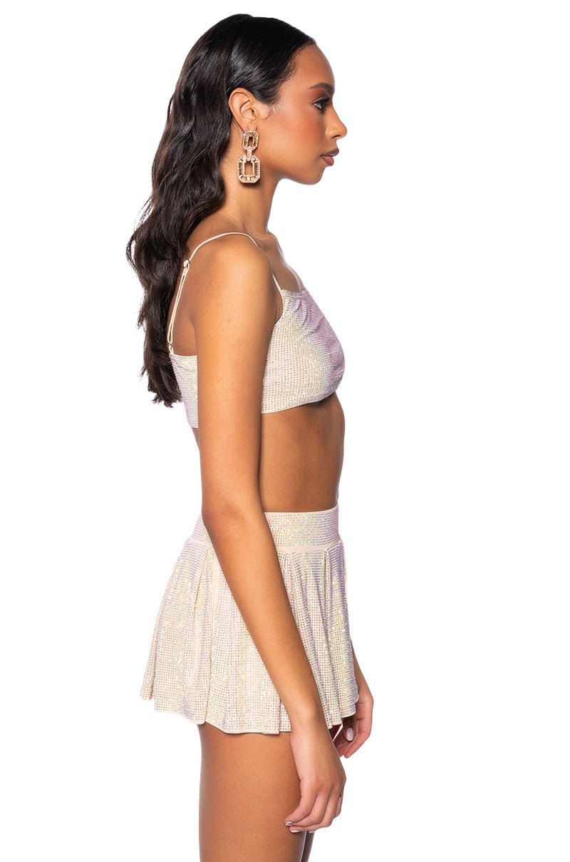 DIAMONDS DANCING SLEEVELESS BRALETTE TOP IN BEIGE