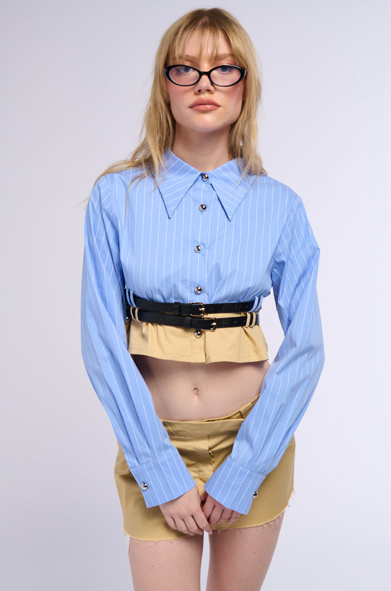 DOUBLE BELTED POPLIN BUTTON DOWN COLLARED SHIRT