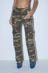 DOWN AND DIRTY CAMO WIDE LEG RHINESTONE CARGO PANT