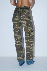 DOWN AND DIRTY CAMO WIDE LEG RHINESTONE CARGO PANT