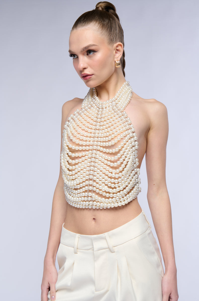 DRAMATIC HIGH COLLAR PEARL TOP