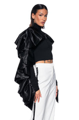 DRAMATIC RUFFLE SLEEVE MOCK NECK TOP