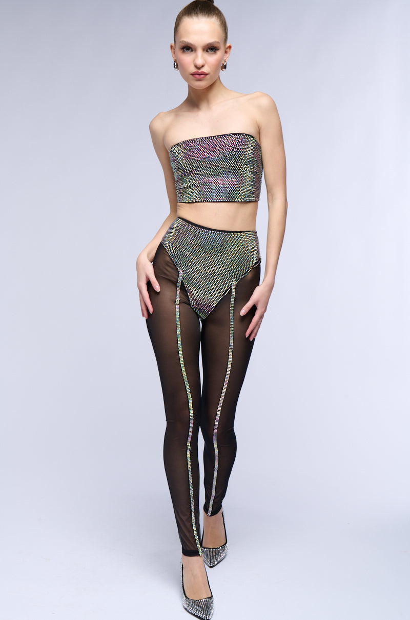 DYNAMITE EMBELLISHED HIGH WAIST MESH LEGGING IN BLACK SILVER