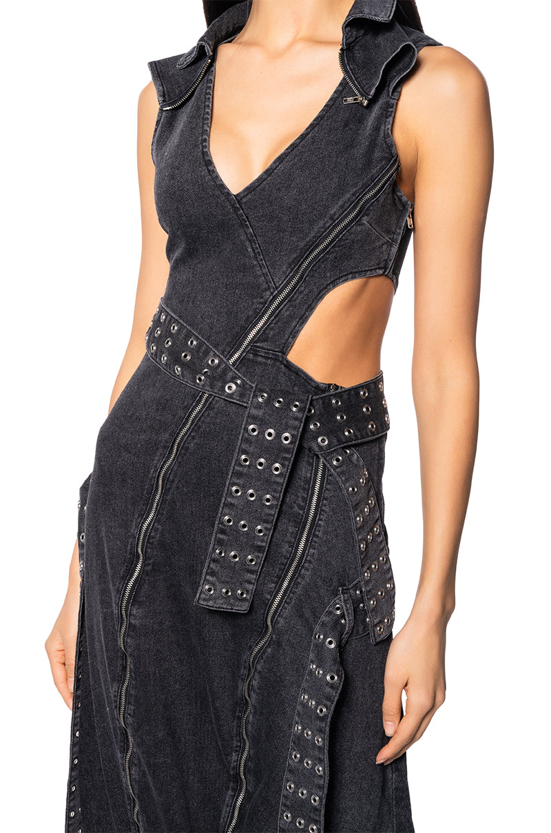 EVERY WHICH WAY ZIPPER MAXI DRESS