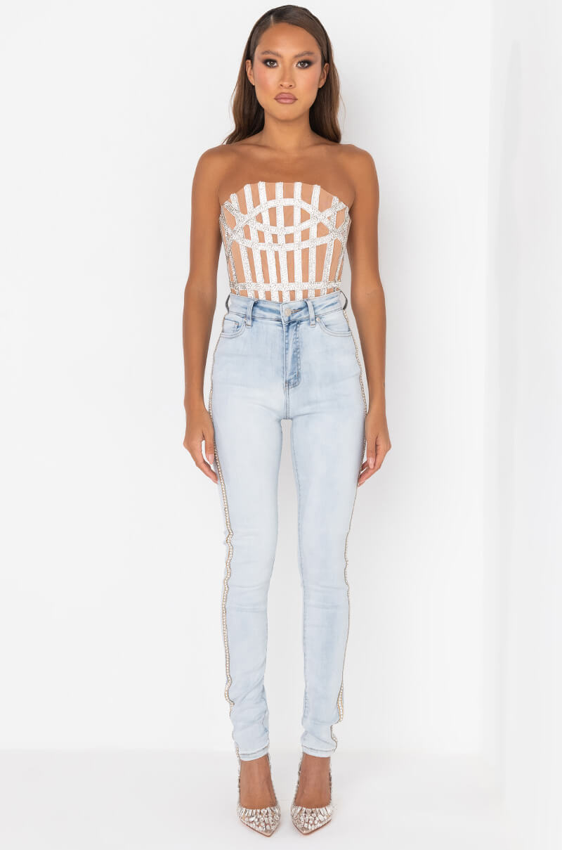 EXTREME STRETCH HIGH WAIST PEARL SKINNY JEANS