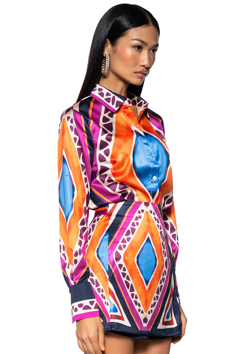FEELING OTHERWORLDLY PRINTED TOP AND SKIRT SET