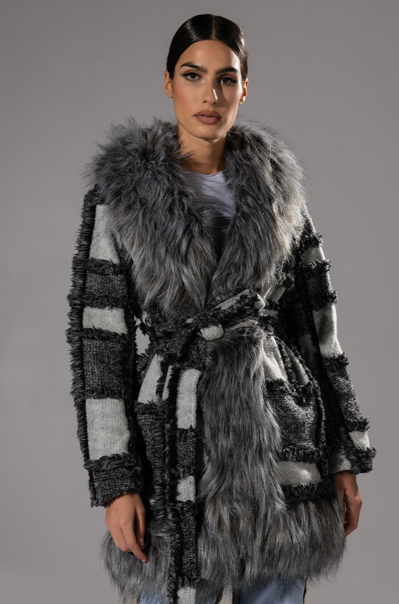 FAUX FUR WOOL MIX COAT