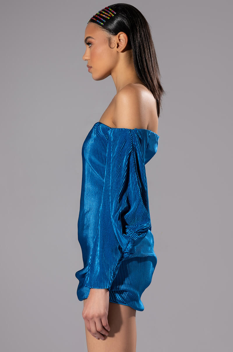 FAYE OFF THE SHOULDER PLEATED MINI DRESS