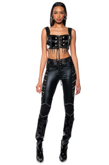 INTRICATE DETAILS SLEEVELESS LACE UP BRALETTE TOP