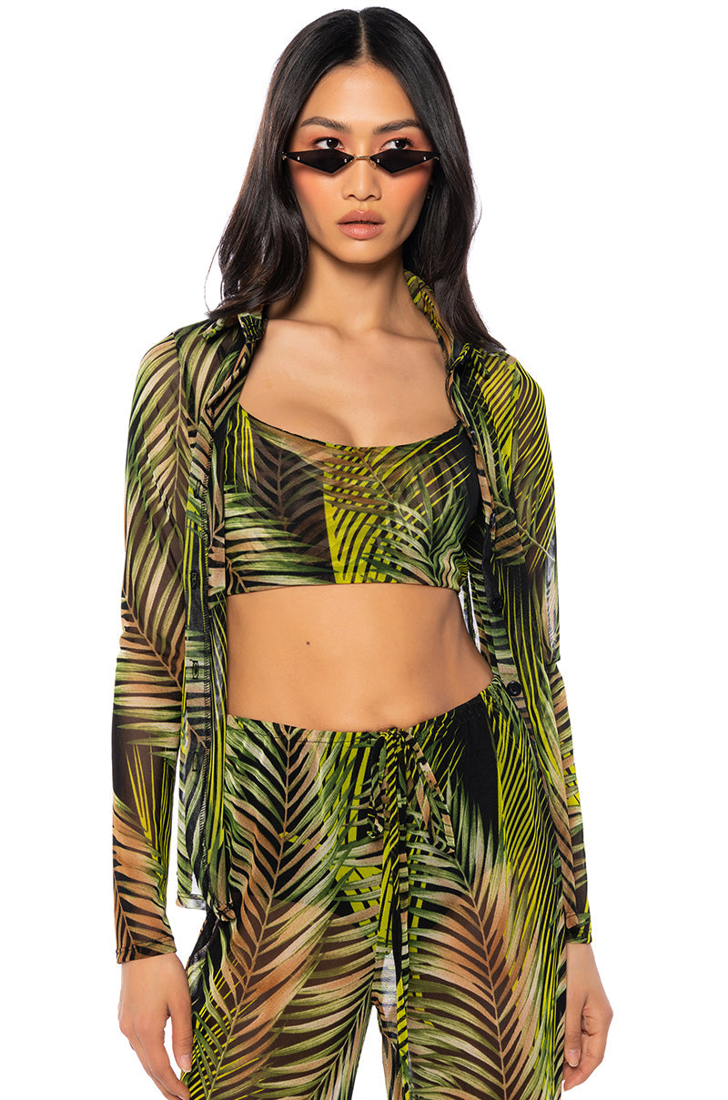 ISLAND ESCAPE MESH BUTTON DOWN TOP
