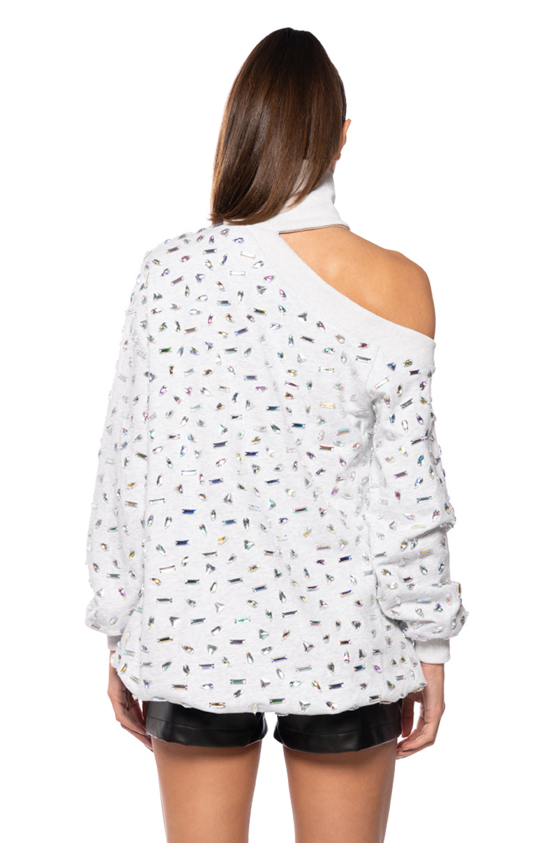COLD SHOULDER EMBELLISHED STRIPED TOP