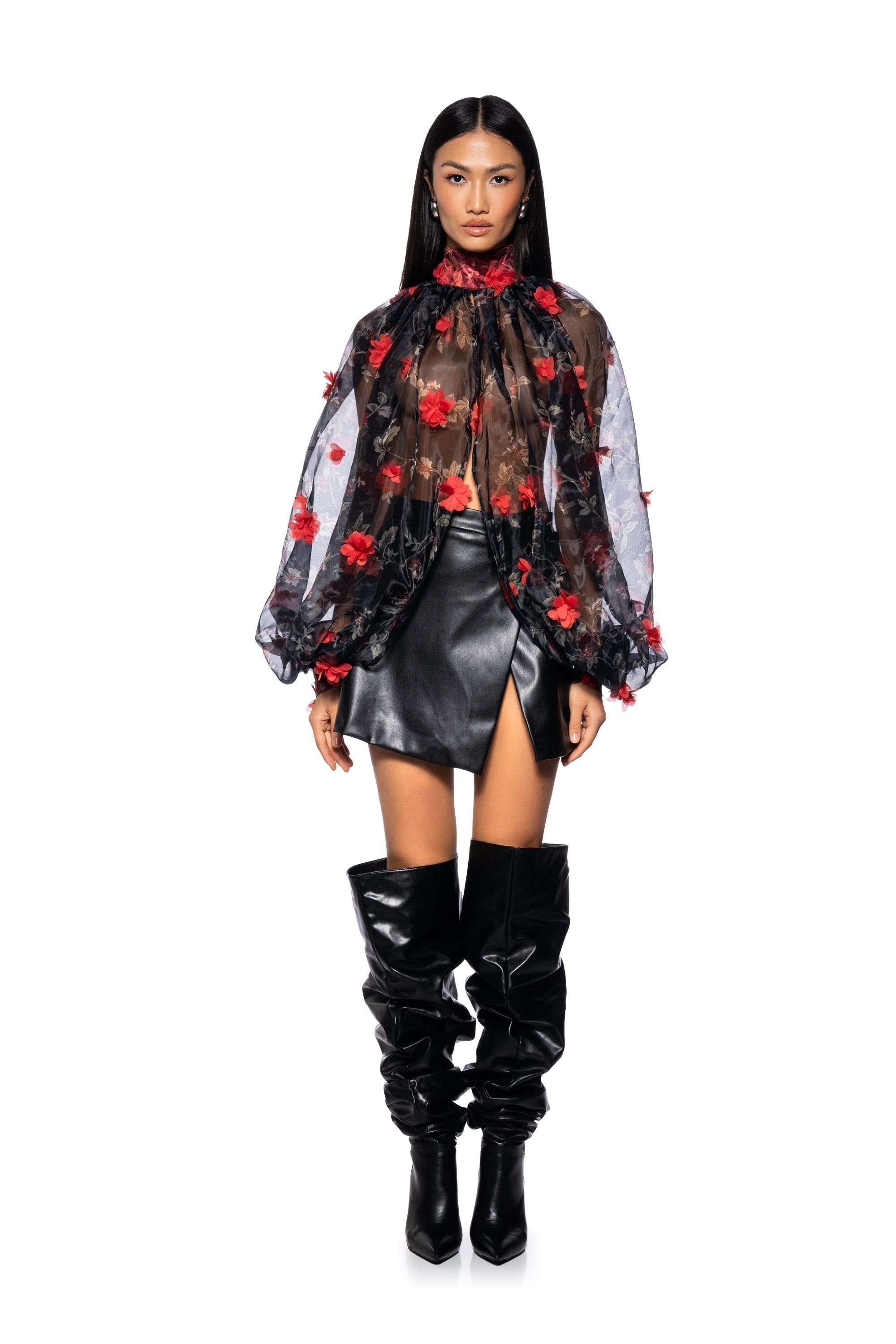 LENNON VOLUME SLEEVE FLORAL BLOUSE