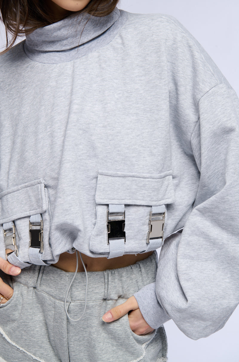 LENI CARGO POCKET MOCK NECK SWEATSHIRT