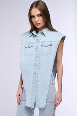 LIGHT WASH ANGLED DENIM VEST