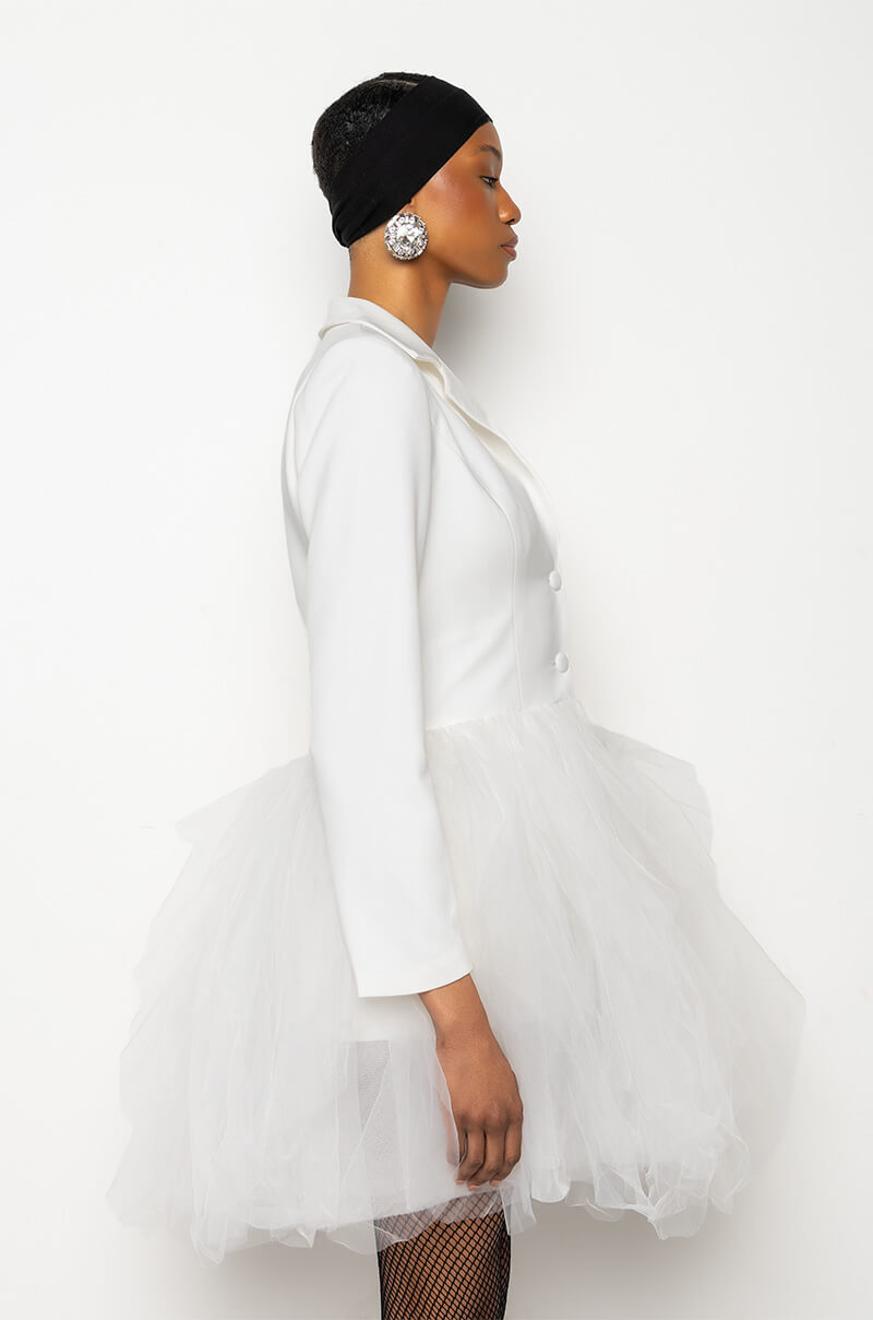LIKEWISE BLAZER DRESS WITH TULLE SKIRT