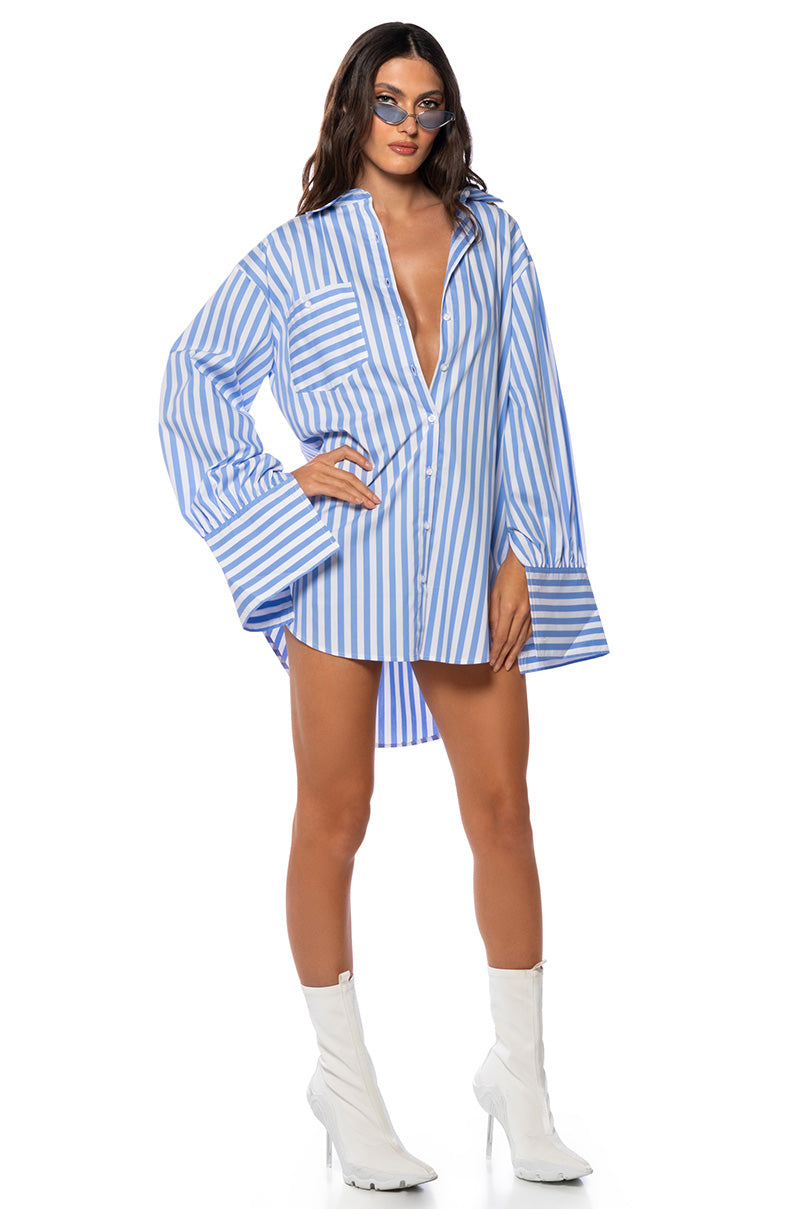 LOGAN STRIPED POPLIN MINI DRESS