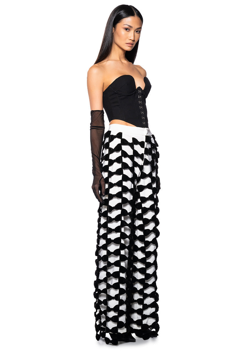 OPAL ALL OVER BOW DETAIL WIDE LEG PANT