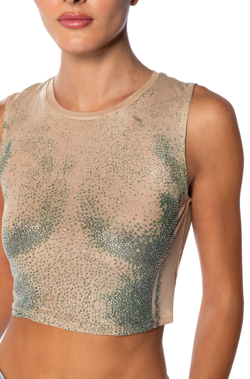 OUT OF THIS GALAXY RHINESTONE MESH TOP