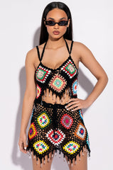 PACK YOUR BAGS RHINESTONE TRIM CROCHET SHORTS