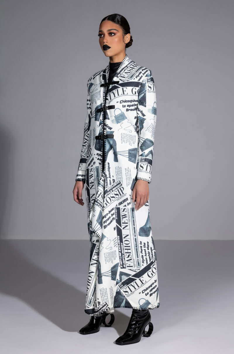 PARTY LIKE ITS 2002 NEWSPAPER PRINT LONG CARDIGAN