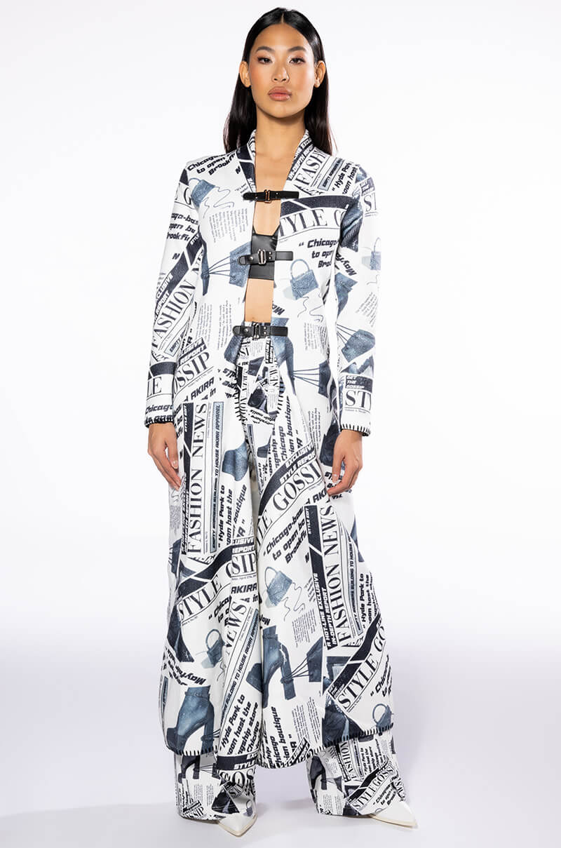 PARTY LIKE ITS 2002 NEWSPAPER PRINT LONG CARDIGAN