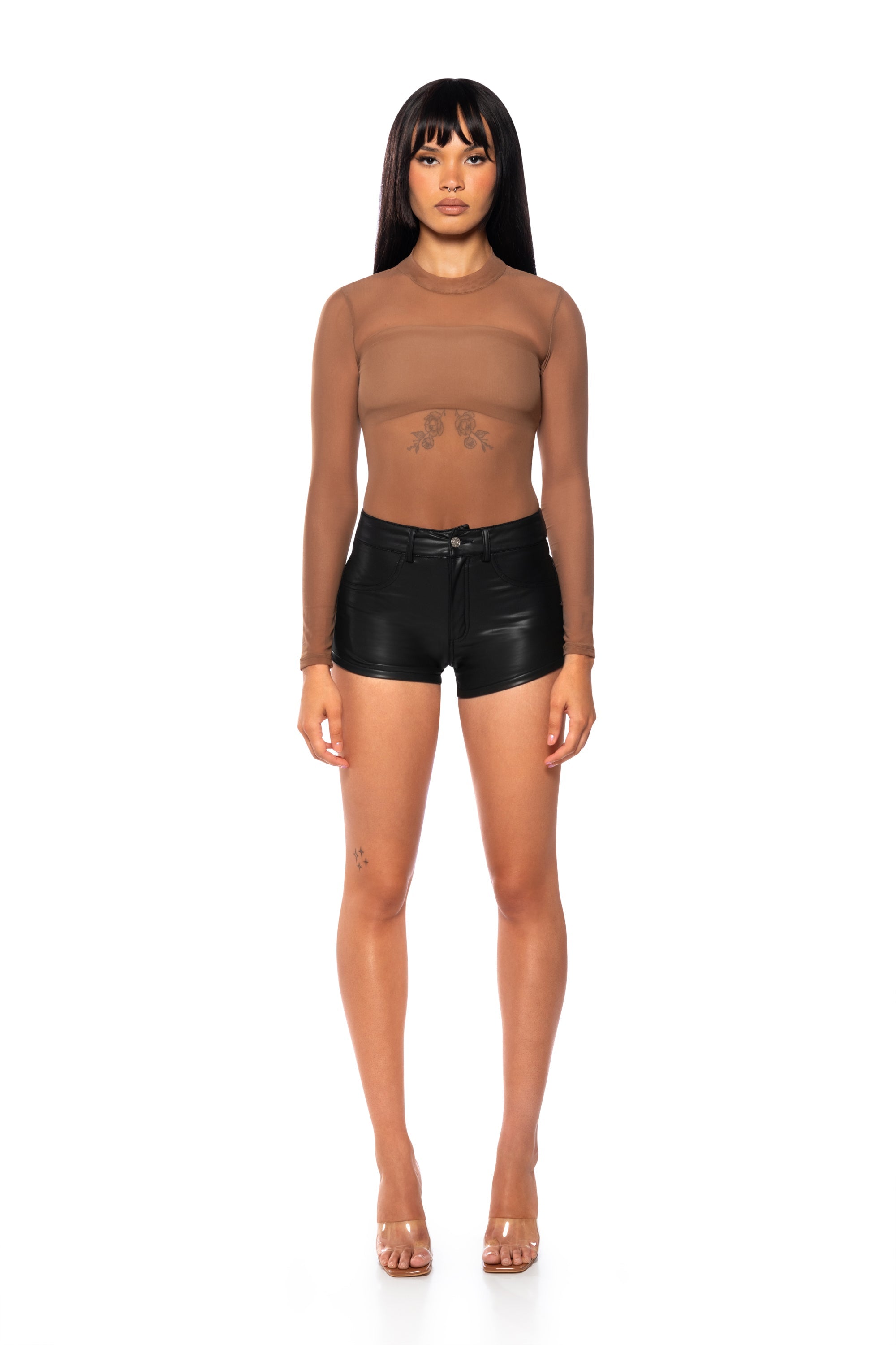 PAXTON SEXY SINGLE MESH LONG SLEEVE BODYSUIT