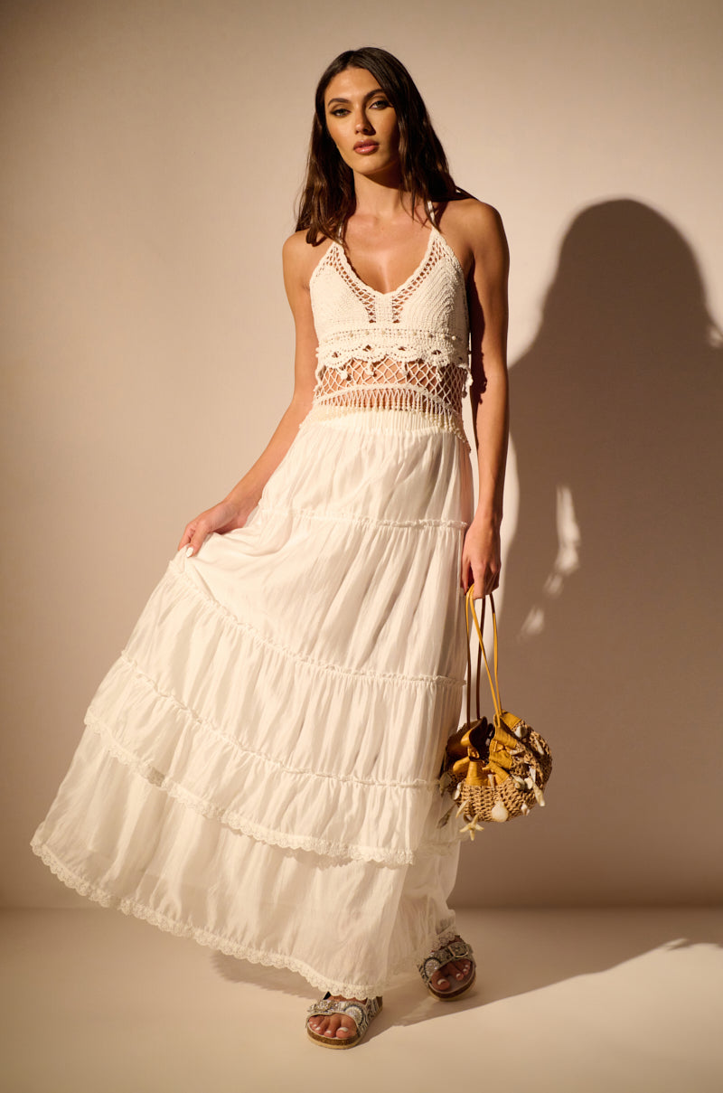 PEACE AND LOVE HALTER NECK BEADED CROCHET TOP