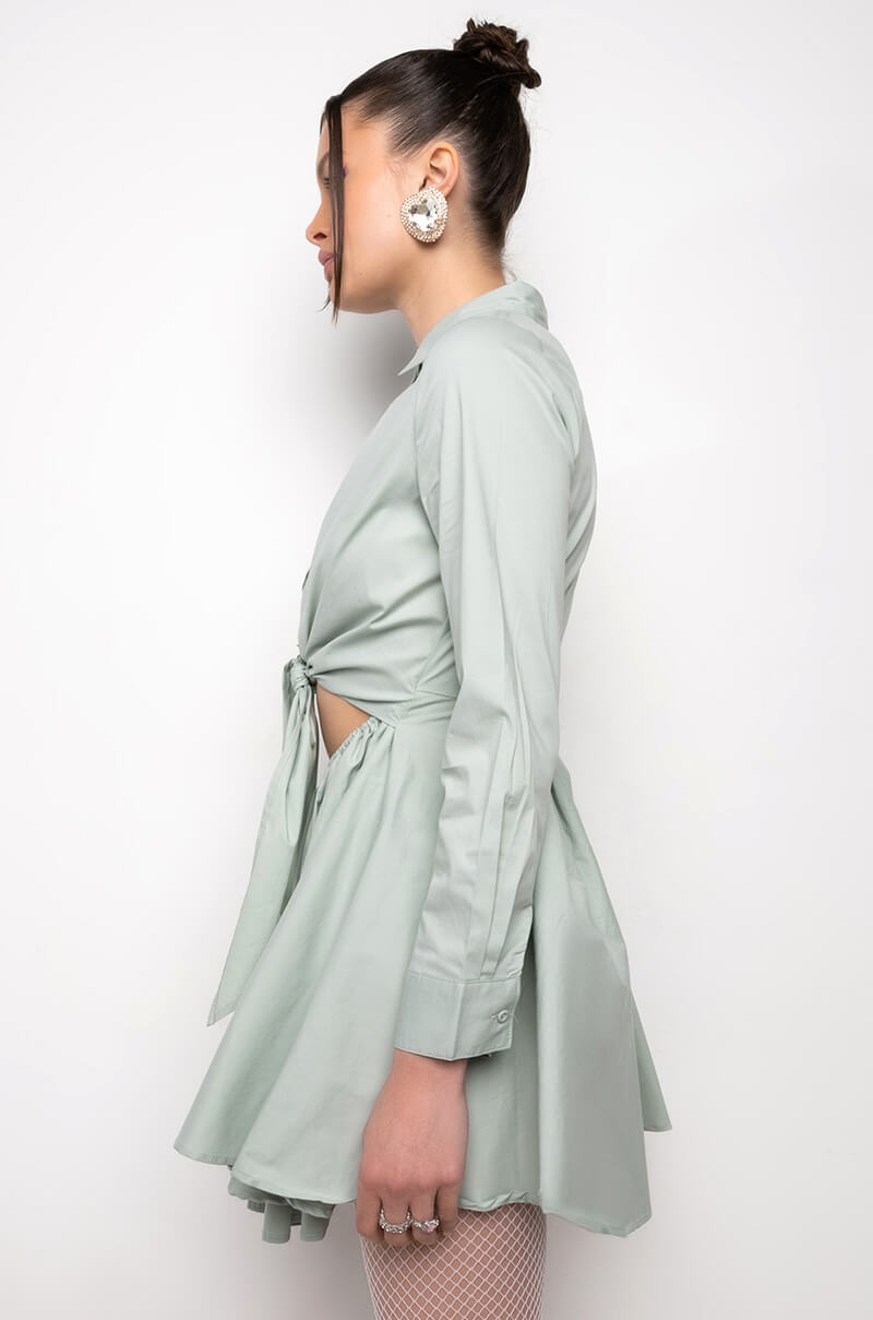 PLEASE DON'T GO FIT AND FLARE FRONT TIE MINI DRESS